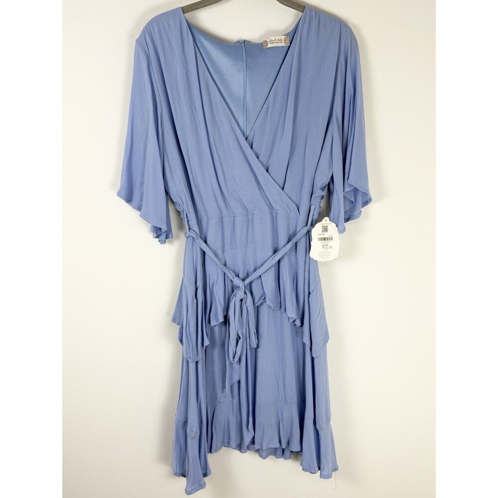 Altar’d State Dusty Light Blue Ruffle Faux Wrap Mini Dress (Sz L) Casual Party